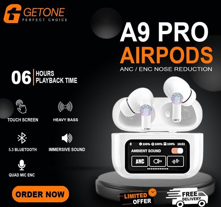 a9 pro wireless bluetooth earbuds with touch display